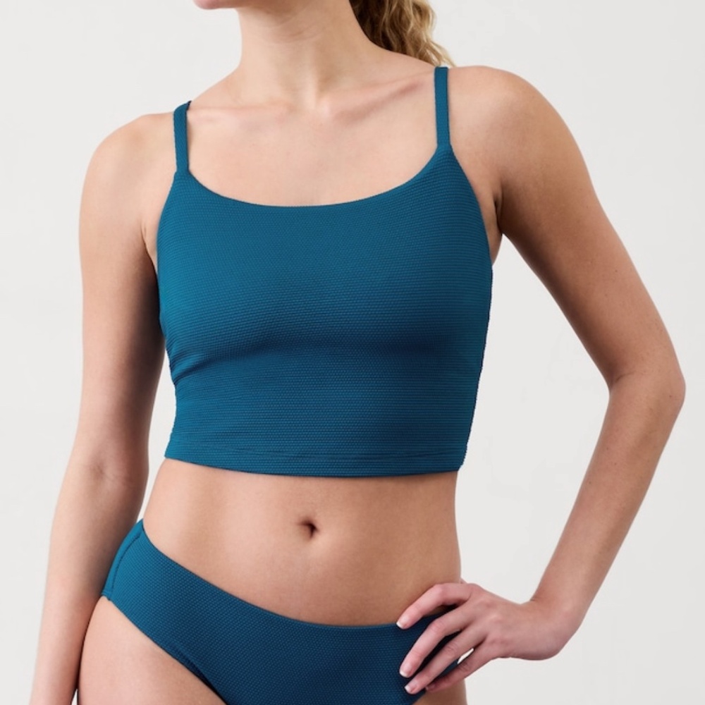 Athleta  Scoop Crop Pique Tankini D-DD size XS | Coastal Teal Swim Top